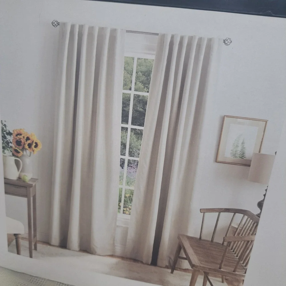 Martha Stewart Blackout Window Panels 50 x 84 Bedford Woven Plaid Back Tab Tan